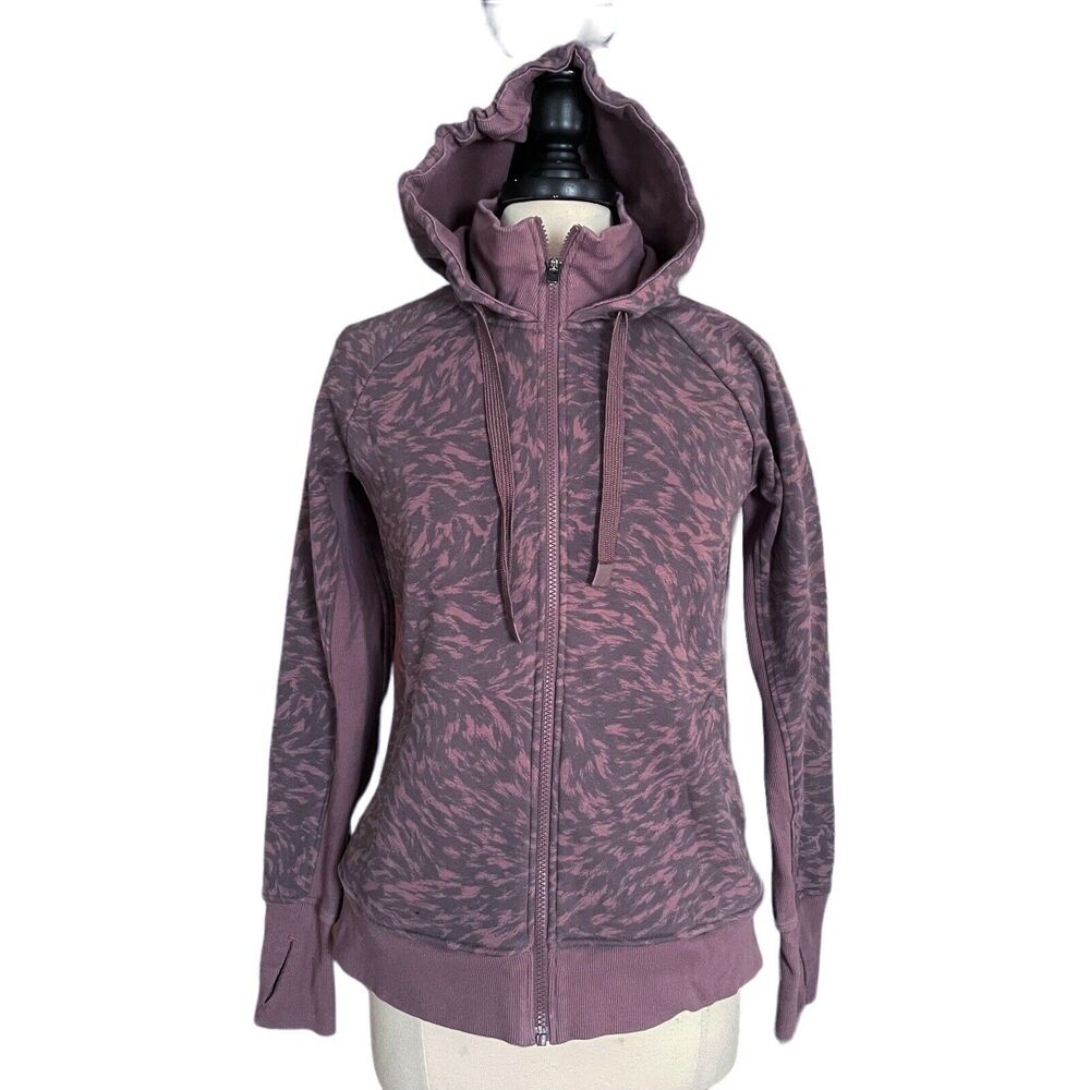 Athleta Zip Hoodie Track Sweatshirt Jacket M Smoked Almond Brown Triumph Print